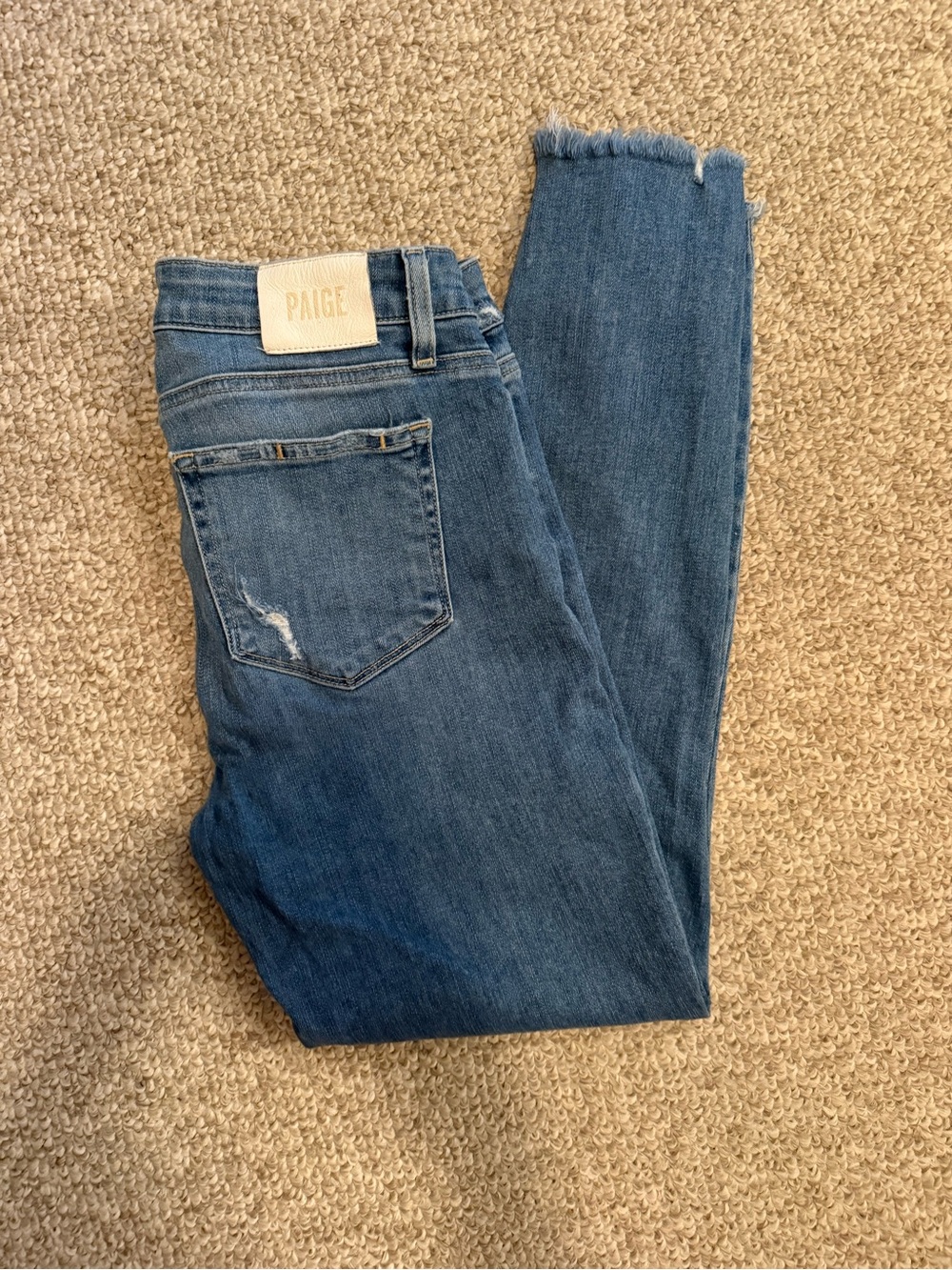 PAIGE Blue Raw-Hem Straight Jeans